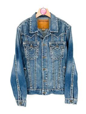 Vintage 2000's True Religion Med Wash Denim Jacket Jimmy Super T Mens Size Large